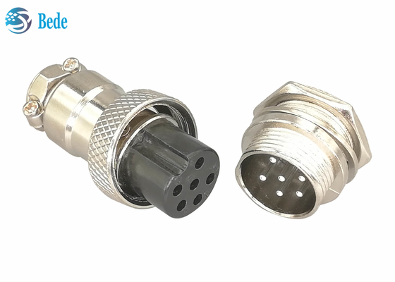 Male And Female Gx16 6 Pin Connector Straight Silver Plated Plug