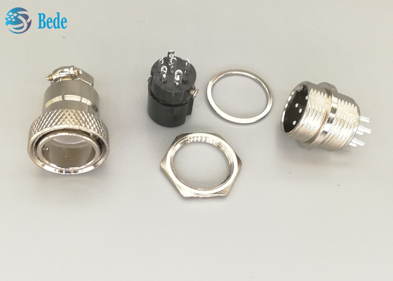 Male And Female Gx16 6 Pin Connector Straight Silver Plated Plug