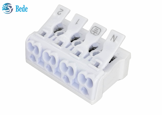 PA66 4 Poles Push - In Wire Connector Quick Terminal Blocks Lever Nuts 450V 16A
