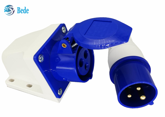 220-250V 16A Industrial Connector Male And Female Single Phase 2P+E Blue Color Wall Mounted Type