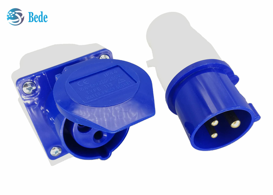 220-250V 16A Industrial Connector Male And Female Single Phase 2P+E Blue Color Wall Mounted Type