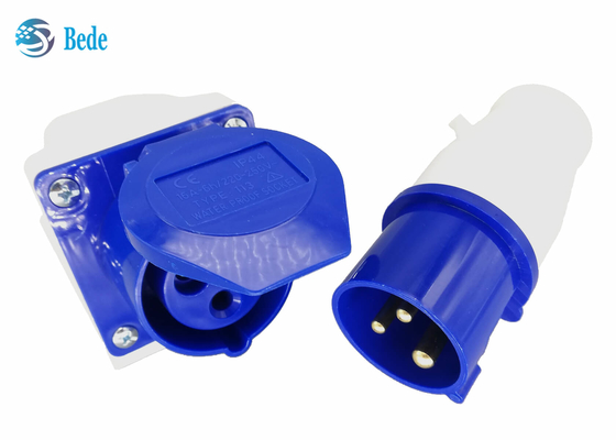 220-250V 16A Industrial Connector Male And Female Single Phase 2P+E Blue Color Wall Mounted Type