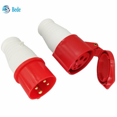 AC 380-415V 16A Industrial Power Connector IP44 Waterproof 4Pin 3 Phase 3P+E Red