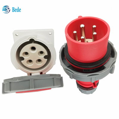 Waterproof IP67 Industrial Plug Sockets 5Pins 3P+N+E 16Amp and 32Amp Panel Mounting Type