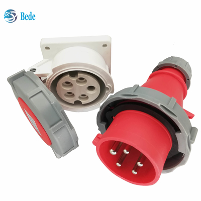 Waterproof IP67 Industrial Plug Sockets 5Pins 3P+N+E 16Amp and 32Amp Panel Mounting Type