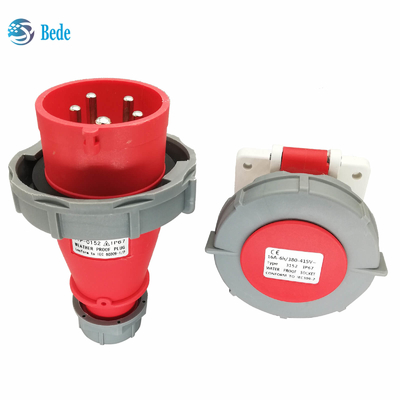 Waterproof IP67 Industrial Plug Sockets 5Pins 3P+N+E 16Amp and 32Amp Panel Mounting Type