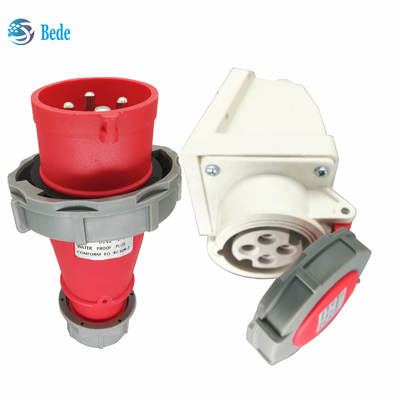 4 Pins IP67 Industrial Electric Socket With 16A / 380~415V Wall Mounting Type