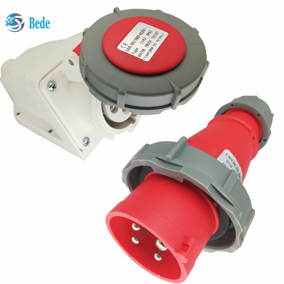 4 Pins IP67 Industrial Electric Socket With 16A / 380~415V Wall Mounting Type