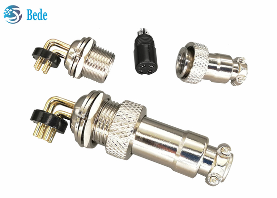 Right Angle 3A 200V Gx12 Aviation Connector Zinc Alloy With Nickel Plated