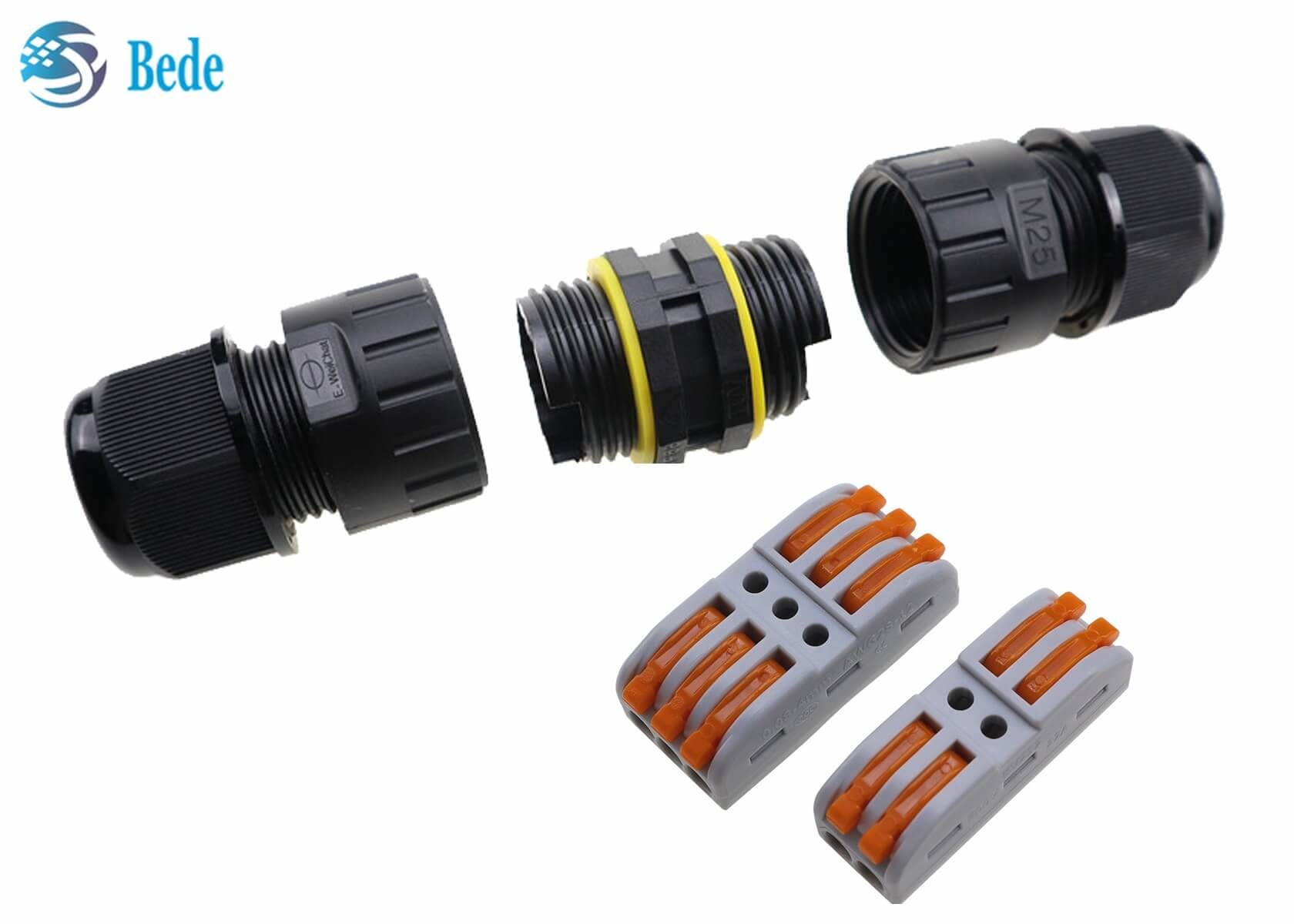 2 3 Pins 2 Channel 250V 24A Waterproof Cable Connectors M25 Quick