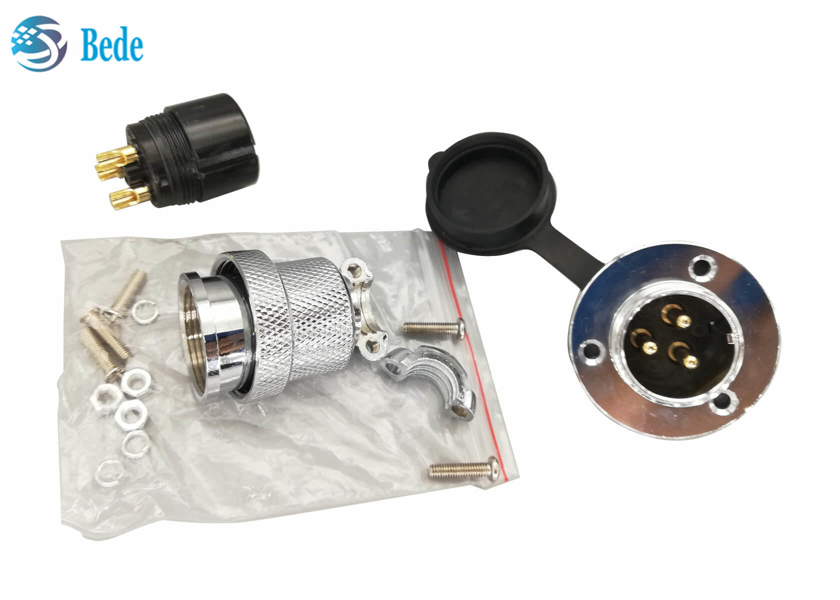 M25 Circular Aviation Connector 4 Pin With Round Flange And Dust Cover