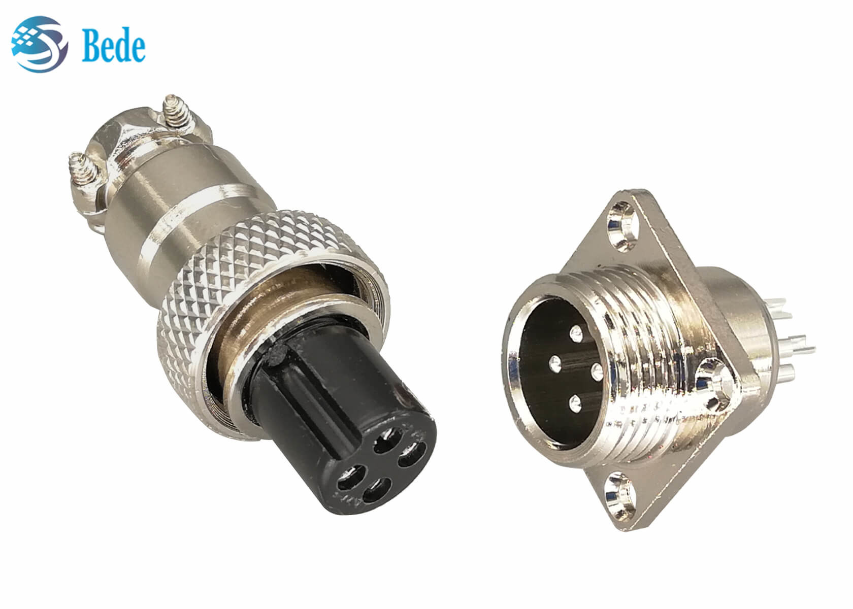 Cable To Panel Style GX16 Aircraft Cable Connectors With Square Flange
